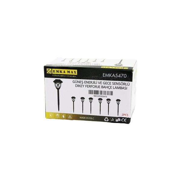 2PCS DİKEY FERFORJE GÜNEŞ ENERJİLİ SOLAR LED GECE SENSÖR BAHÇE LAMBASI 10X10X13CM+ÇUBUK=44CM (4401) - Image 1