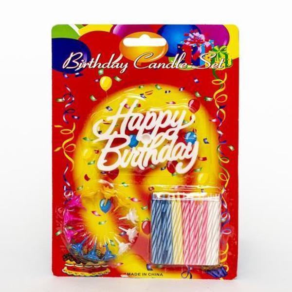 Rengarenk Mumlu Beyaz Happy Birthday Yazılı Doğum Günü Mumu 12 Adet (4401) - Image 1