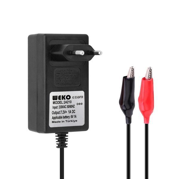 7.2 VOLT - 1 AMPER KROKODİL UÇLU PRİZ TİP KIRMIZI YEŞİL LEDLİ YERLİ ÜRETİM AKÜ ŞARJ ADAPTÖRÜ (OUT:6V1A) (4401) - Image 1