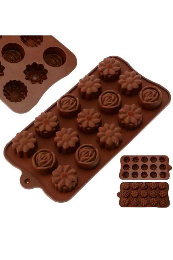 Paras Ticaret 15 Göz Çeşitli Çiçek Şekilleri %100 Silikon Jöle Kek Kurabiye Şeker Vb. Çikolata Kalıbı (1 Adet) - Image 1