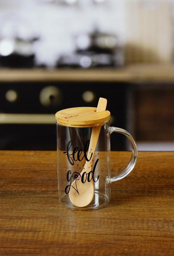Trendhediye Bambu Kapaklı Ve Kaşıklı Motivasyon Büyük Kupa Bardak Kk-75120 - Image 1