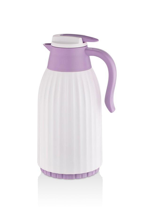 Penguen Çizgili Mor 1,5 Litre Cam Termos 18 Saat Bpa Free - Image 1
