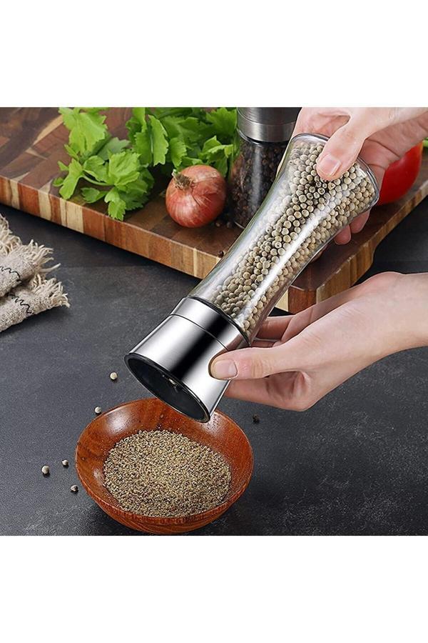 Enfa Paslanmaz Çelik Başlıklı Tuz Ve Karabiber Değirmeni,Seramik Bıçaklı Cam Gövdeli Döner Başlık - Image 1