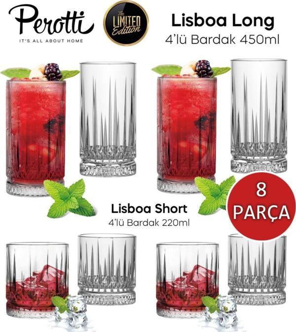 Woodretro Perotti Lisboa 8 Parça Bardak Seti - 4 Meşrubat - 4 Su Bardağı - Image 1