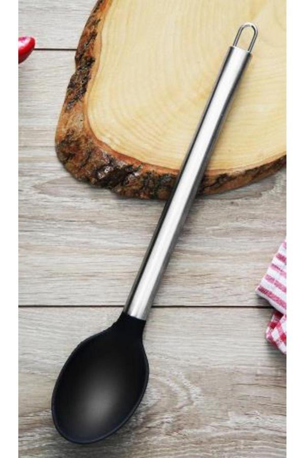 Real Paslanmaz Çelik Sap Silikon Uçlu Kaşık 33 Cm Büyük Boy - Image 1