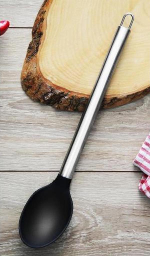 Real Paslanmaz Çelik Sap Silikon Uçlu Kaşık 33 Cm Büyük Boy - Image 1