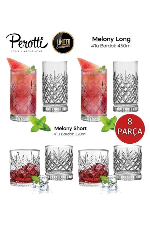 Woodretro Perotti Melony 8 Parça Bardak Seti, 4 Ad Meşrubat - 4 Ad. Su Bardağı - Image 1