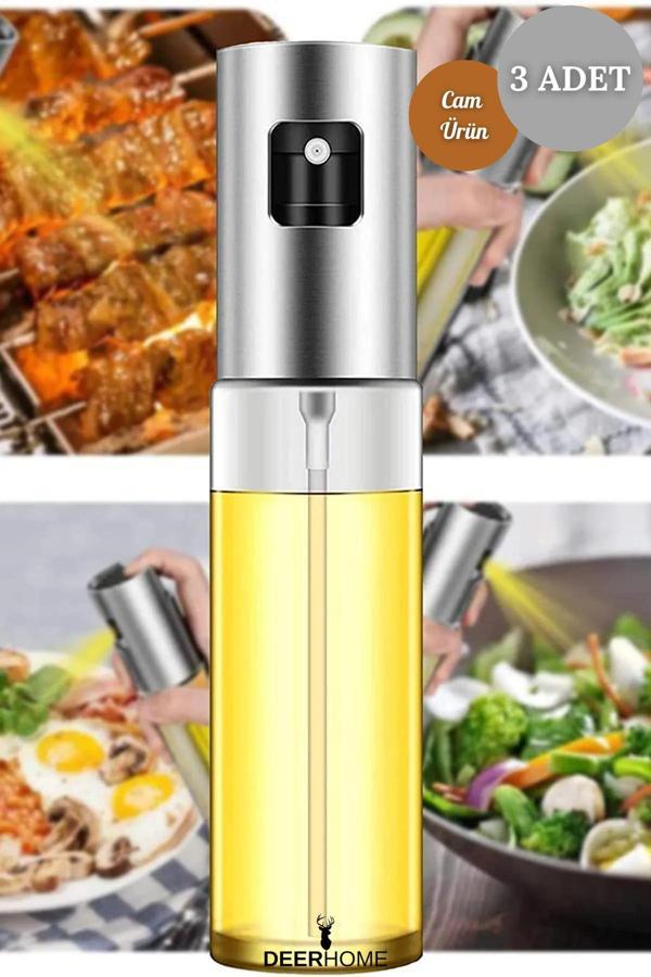 Yakut 3 Adet Sprey Yağlık Cam Püskürtmeli Fısfıs 100 Ml Yağdanlık Airfryer Yağ Sirke Limon - Image 1
