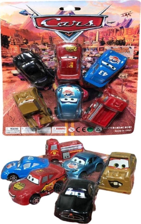 Fatih Şimşek Mcqueen Cars Araba Seti 6'Lı Çek Bırak Plastik Oyuncak Araba - Image 1