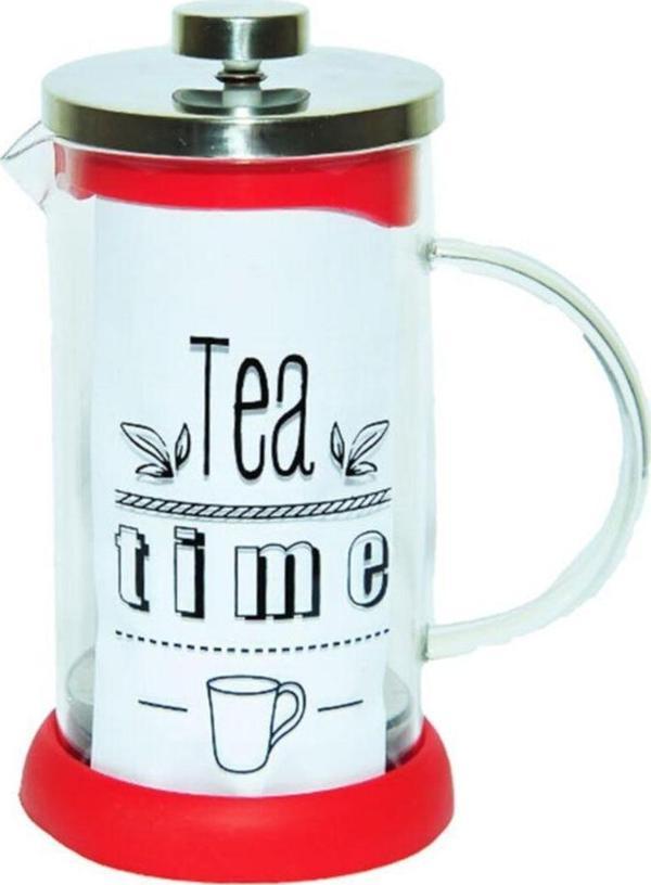 Yitian Kırmızı  French Press Bitki Çayı Cam Demliği 600 Ml - Image 1