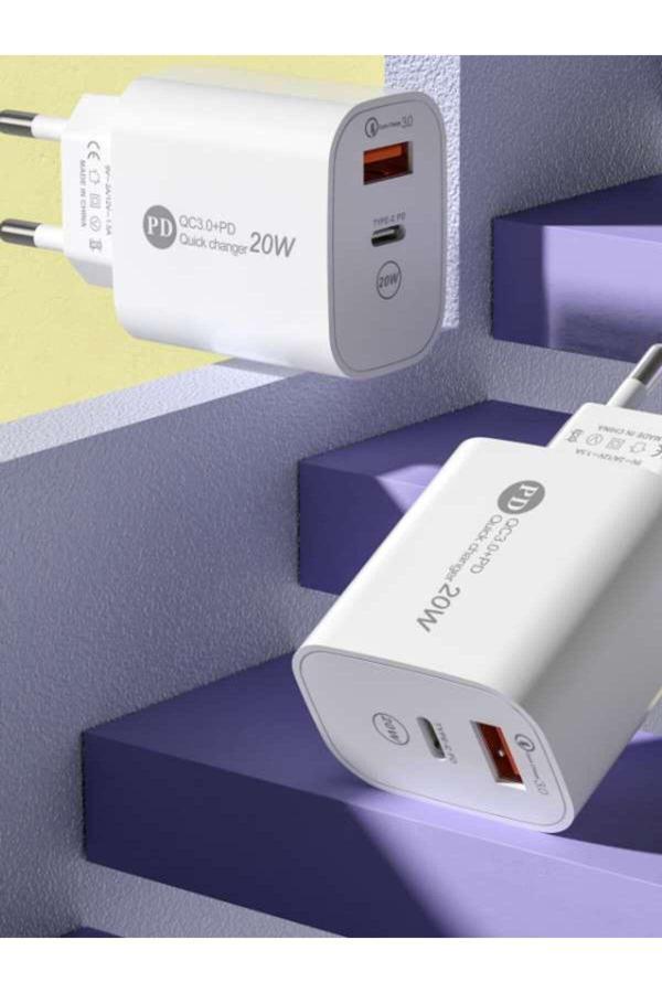 Yk Design Şarj Başlık 20W Pd Başlık 2İn1 Typce Ve Usb Çift Girişli Apple Samsung Xıaomı  Tecno Reeder Uyumlu - Image 1
