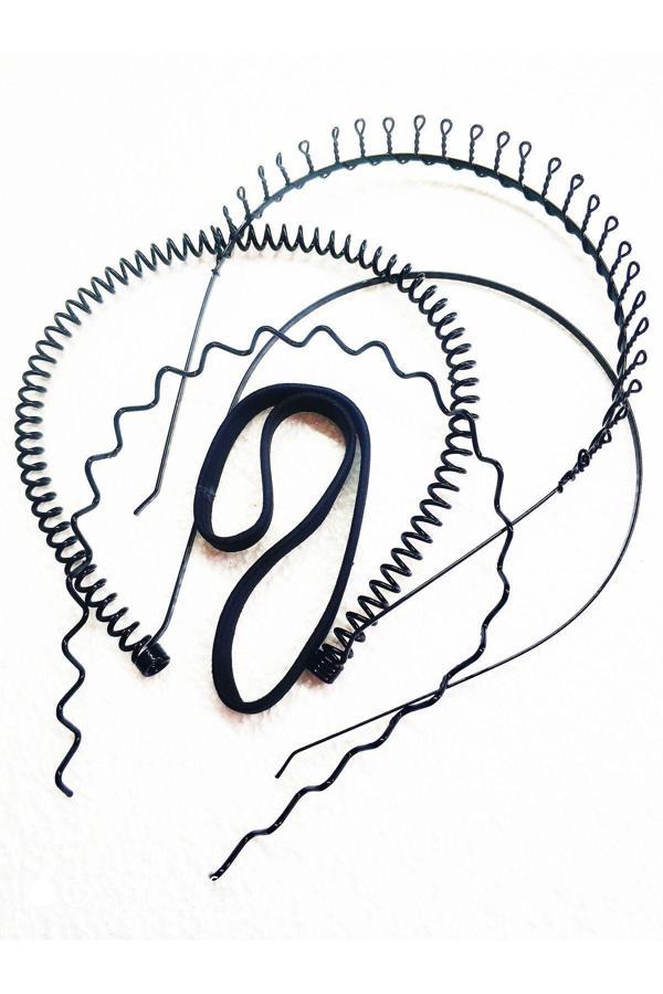 Sermet Süs Dünyası Sporcu Saç Bandı, Zigzag,Taç Yaylıl,Taç Taraklı Taç ,Düz Tel Taç 5 Li Set Unisex - Image 1