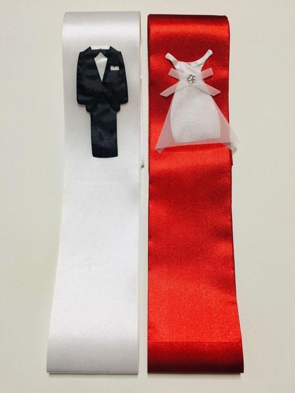 Sermet Süs Dünyası Gelin Damat Takı Kurdelası Kırmızı-Beyaz (2 Metrelik Takı Kurdelesi) - Image 1