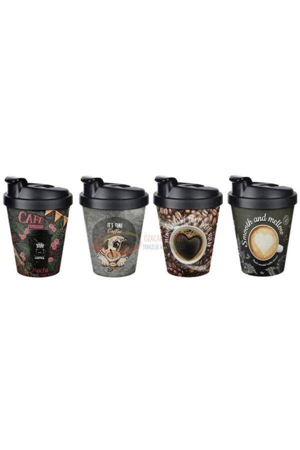 Be Active Cozzoni Plastik Bardak Kapaklı Baskılı Kahve Bardağı Coffee 4 Adet Yollanacaktır - Image 1