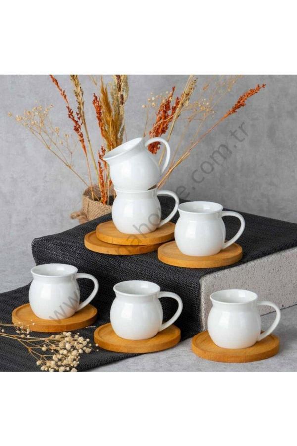 Ms Morry 6 Kişilik Bambu Kahve Fincanı Takımı Porselen, - Image 1