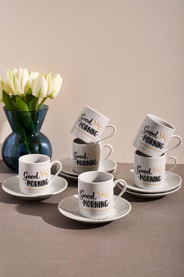 Ms Morry 6'Lı Porselen Kahve Fincanı Takımı-Good Morning - Image 1
