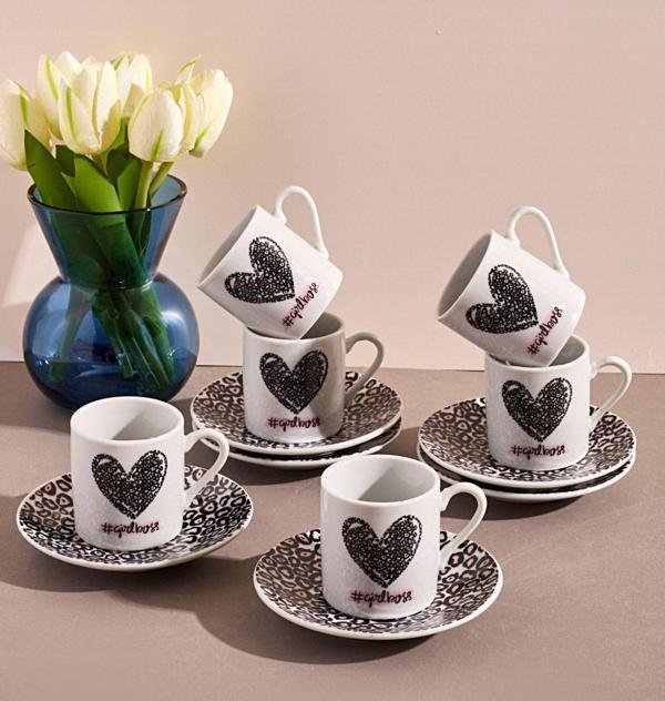 Ms Morry 6'Lı Porselen Kahve Fincanı Takımı-Kalpli #Girlboss - Image 1