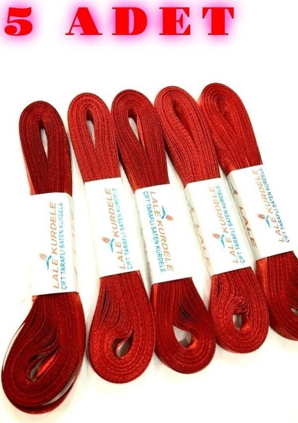 Sermet Süs Dünyası Kırmızı Saten Kurdale Kurdela Kurdele 1 Cm 5 Top 50 Mt. - Image 1