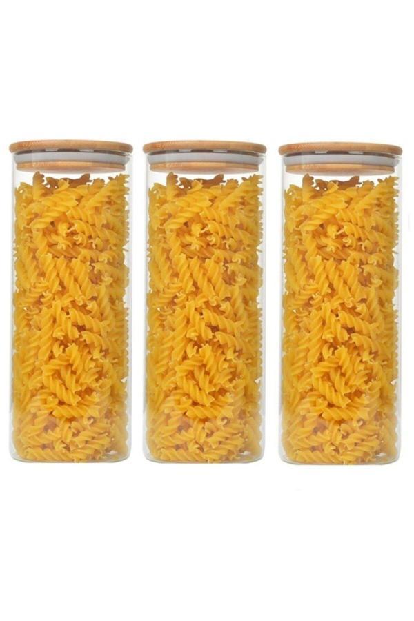 Çiftçiler 3 Lü Set 1400 Ml Bambu Kapaklı Kavanoz Baharatlık Vakumlu Borcam Model - Krdln - Image 1