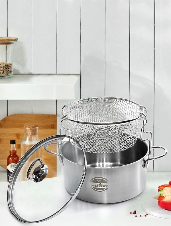 Özberk Cam Kapaklı 3 Parça Çelik Kızartma Tenceresi 20 X 12 Cm 3,1 Litre - Image 1