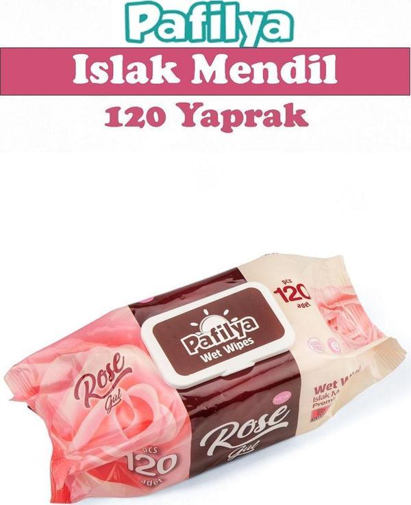 Pafilya  Islak Havlu Mendil 120 Yaprak Gül Tekli Paket Plastik Kapaklı - Image 1