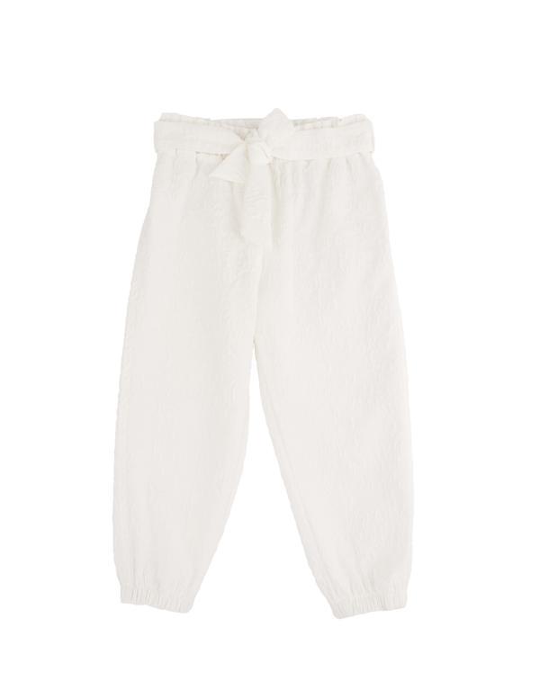 PAÇA LASTİKLİ BEL FİYONKLU PANTOLON Ekru - Image 1