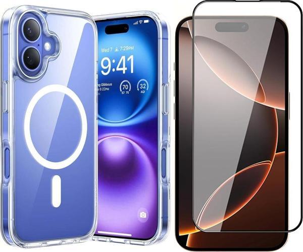 İPhone 16 Magsafe Kablosuz Şarj Destekli Sert Silikon Şeffaf Kapak Ve 5D Ekran Koruyucu - Image 1