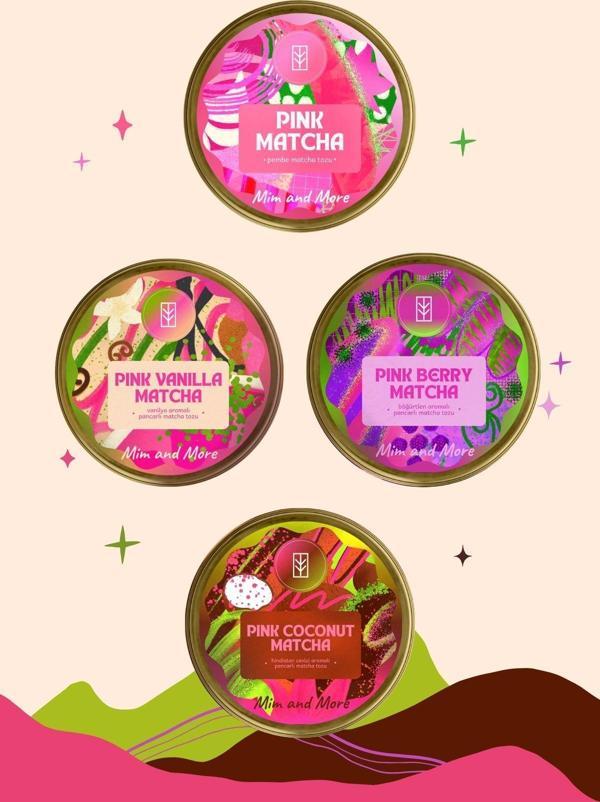 Mim And More Pink Matcha 4'Lü Set - Saf, Vanilya, Böğürtlen Ve Hindistan Cevizi Aromalı 4'Lü Pink Matcha Set - Image 1
