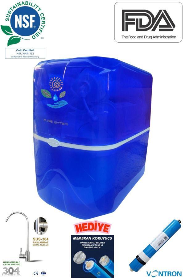 Ulucay Aqua Su Arıtma Cihazı Mavi Şeffaf 8 Litre Tanklı Vontron Membranlı Nsf Ve Fda Onaylı Montaj Dahil - Image 1