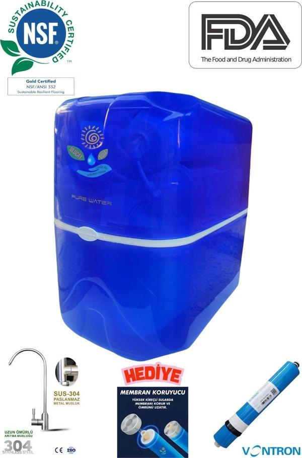 Ulucay Aqua Su Arıtma Cihazı Mavi Şeffaf 8 Litre Tanklı Vontron Membranlı Nsf Ve Fda Onaylı Montaj Dahil - Image 1