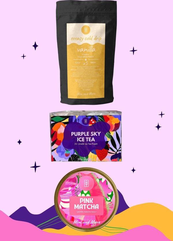 Mim And More Purple Sunset Pack - Vanilla Easy Cold Drip, Purple Sky Ice Tea Pack, Pink Matcha 3'Lü Yaz Seti - Image 1