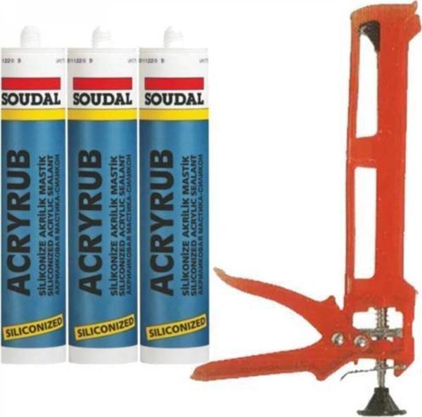 Soudal Plastik Silikon Tabancası + 3 Adet 500 Ml.Beyaz Mastik - Image 1