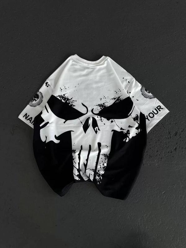 Unisex Bisiklet Yaka Baskılı Oversize T-Shirt - Beyaz - Image 1
