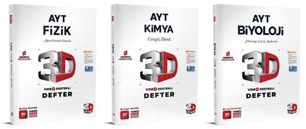 3D Yayınları 2024 Ayt Fizik + Kimya + Biyoloji Video Destekli Defteri Seti 3 Kitap - 3D Yayınları - Image 1