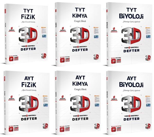 3D Yayınları 2024 Tyt Ayt Fizik + Kimya + Biyoloji Video Destekli Defteri Seti 6 Kitap - 3D Yayınları - Image 1