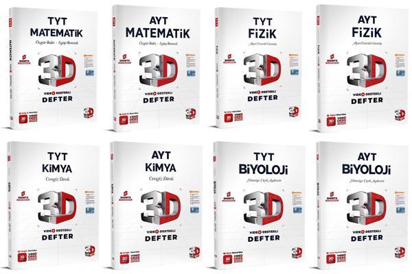 3D Yayınları 2024 Tyt Ayt Matematik + Fizik + Kimya + Biyoloji Video Destekli Defteri Seti 8 Kitap - 3D Yayınları - Image 1