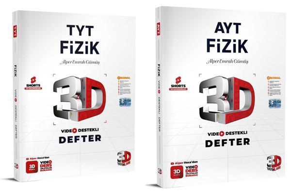 3D Yayınları 2024 Tyt Ayt Fizik Video Destekli Defter Seti 2 Kitap - 3D Yayınları - Image 1