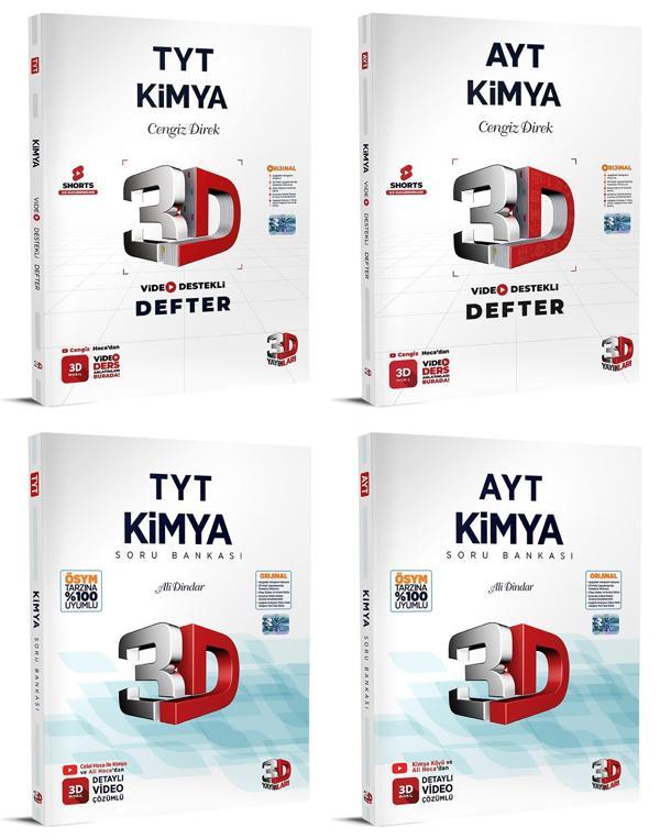 3D Yayınları 2024 Tyt Ayt Kimya Video Destekli Defter + Soru Seti 4 Kitap - 3D Yayınları - Image 1