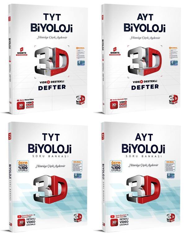 3D Yayınları 2024 Tyt Ayt Biyoloji Destekli Defter + Soru Seti 4 Kitap - 3D Yayınları - Image 1