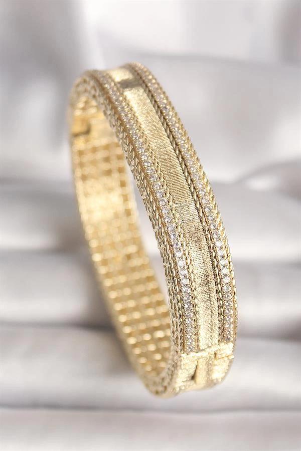 Pirinç Gold Renk Zirkon Taşlı Bileklik - Image 1