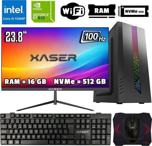 Xaser Xsr1048 i5 10400F 16GB Ram 512GB M.2 NVMe SSD 2GB GT610 Ekran Kartı 23.8" Monitör Masaüstü Ofis Bilgisayarı - Image 1