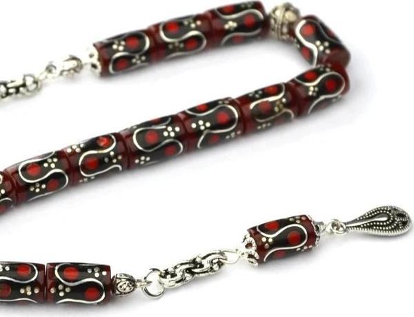 Kesme Model Dalga Kırmızı Mine İşleme Zaza Tespih - Image 1