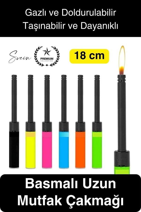 Premium 18 cm Basmalı Uzun Mutfak Çakmağı Gazlı Doldurulabilir Mum Mangal Kamp İçin Normal Alev - Image 1