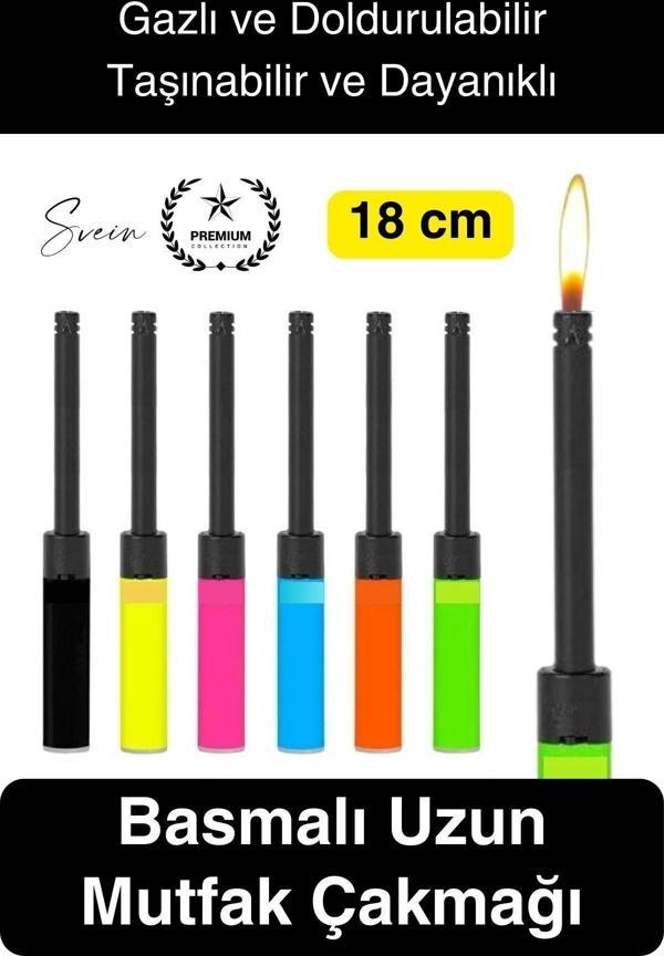 Premium 18 cm Basmalı Uzun Mutfak Çakmağı Gazlı Doldurulabilir Mum Mangal Kamp İçin Normal Alev - Image 1