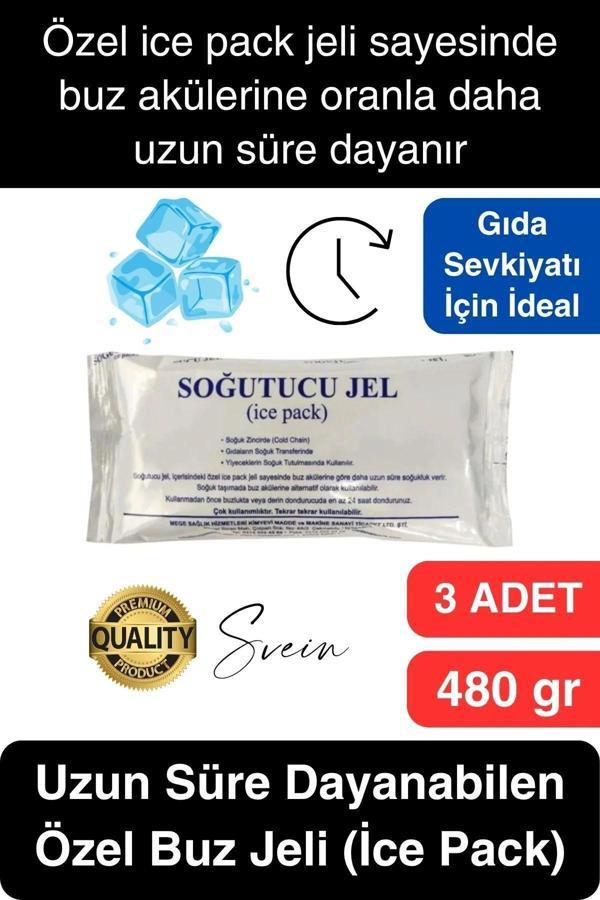 3 Adet 480 gr Soğutucu Jel Poşet Buz Aküsü Yolculuk Seyahat Yiyecek İçin Uygun Uzun Süre Dayanım - Image 1