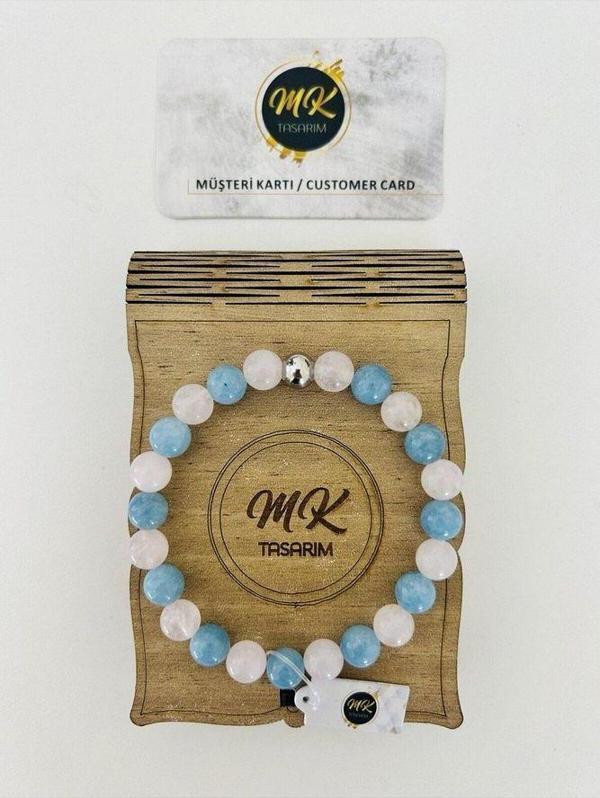 GERÇEK PEMBE MAVİ KUVARS TAŞI BİLEKLİK MK.021.010 - Image 1