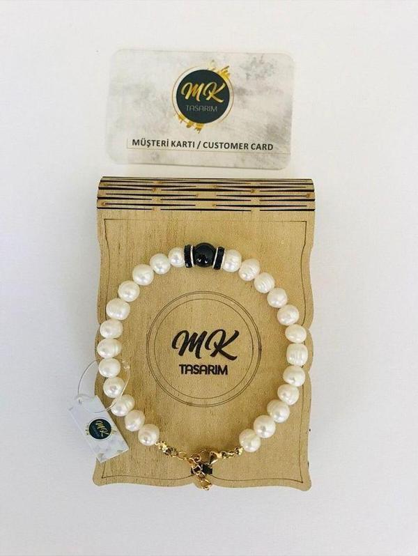 MK TASARIM GERÇEK İNCİ-ONİKS TAŞI BİLEKLİK MK.38.1 - EŞSİZ TASARIM - Image 1