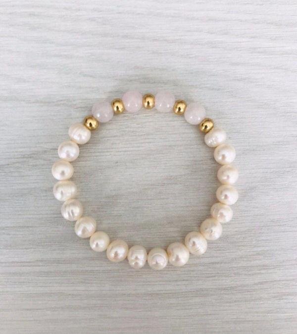 MK TASARIM GERÇEK İNCİ PEMBE KUVARS BİLEKLİK (A+ KALİTE ) MKT2025017 - Image 1