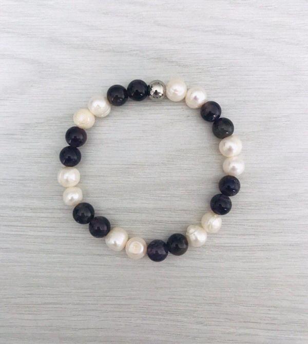 MK TASARIM GERÇEK İNCİ AMETİST TAŞI BİLEKLİK MKT20250009 - Image 1