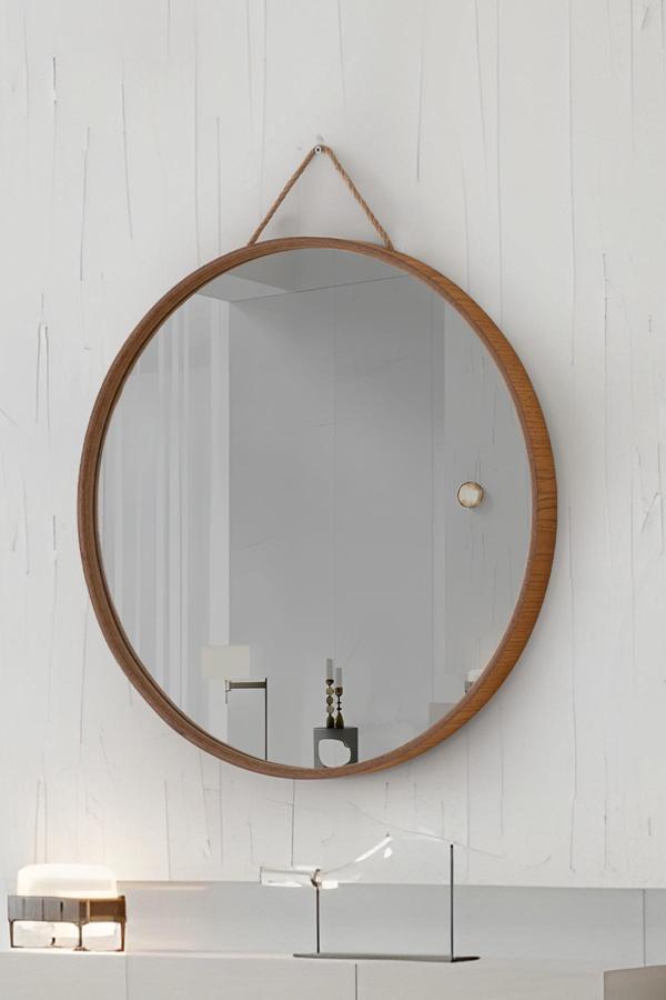 Mirora Yuvarlak Dekoratif Duvar Aynası | Boyalı Ahşap Çerçeveli | 60cm | Meşe - Image 1